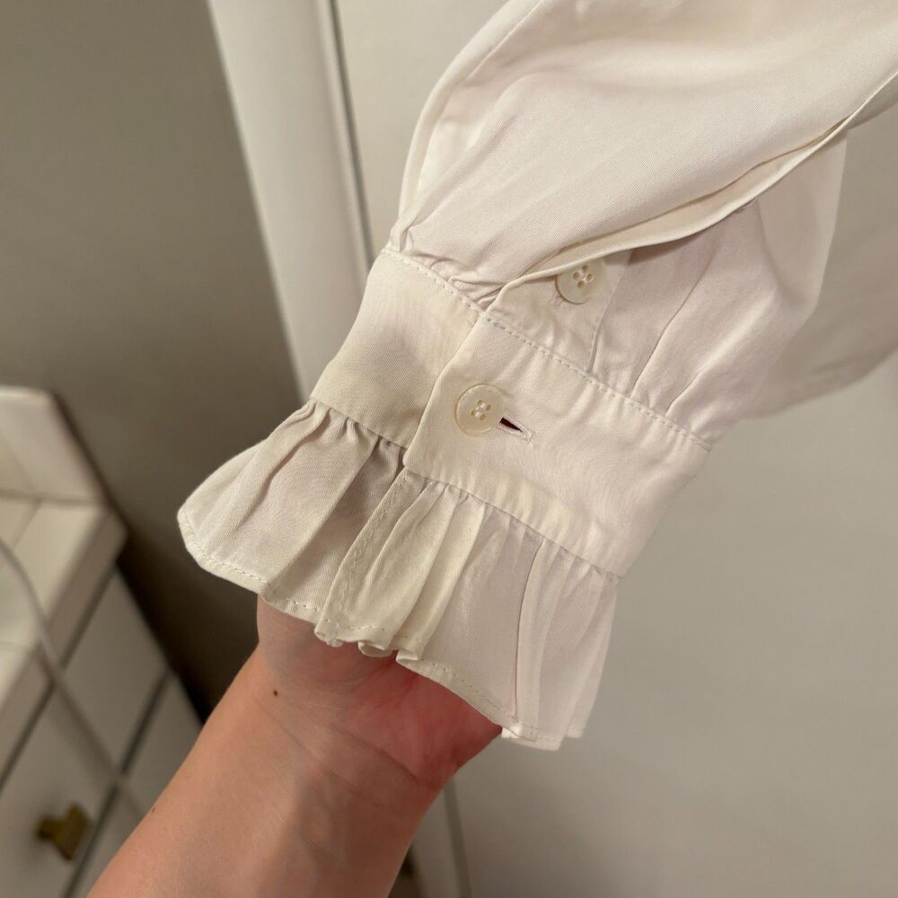 Stella McCartney Silky Cotton Mother of Pearl Ruffled Bouse Shirt Cream 40 US 8 - Picture 6 of 12